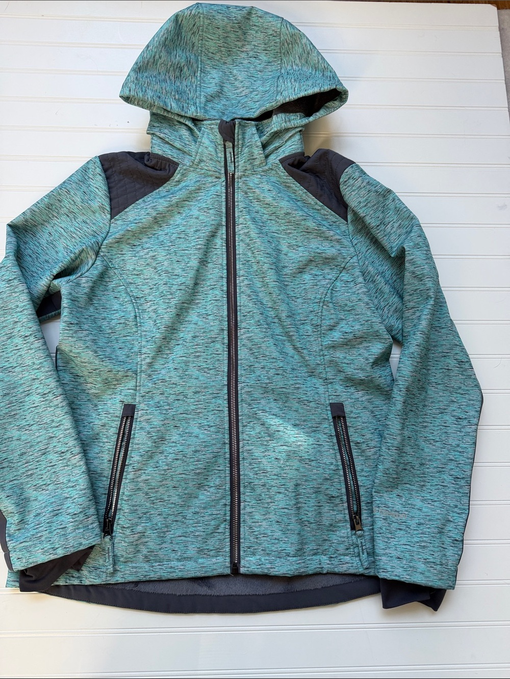 (354)Free Country Women’s M Softshell Jacket Teal Faux Fur Lined Hooded Full Zip